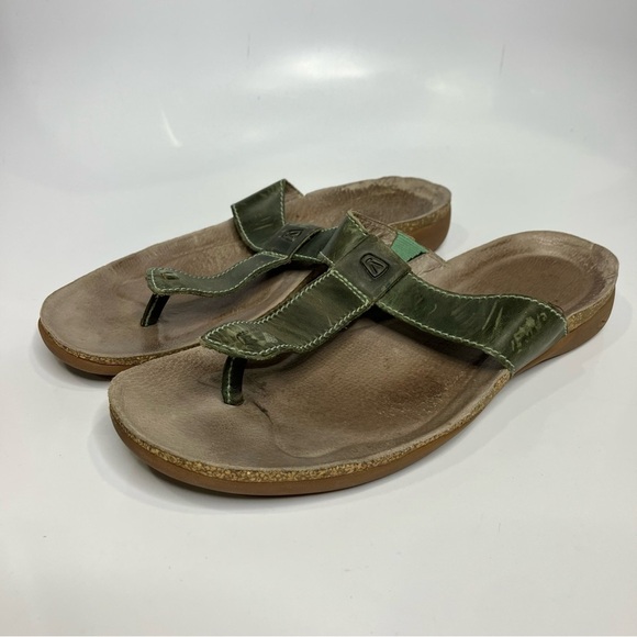 Keen Ana Cortez green leather flip flops sandals women’s size 8.5 boho casual - Picture 4 of 9